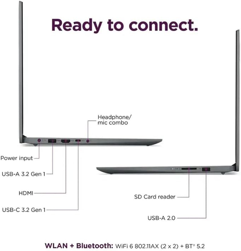 Ideapad 15.6" Laptop, Windows 11 with 1-Year Microsoft Office 365 Included, Intel Celeron Processor, PLUSERA Earphones (Gray, 12GB RAM | 640GB Storage)