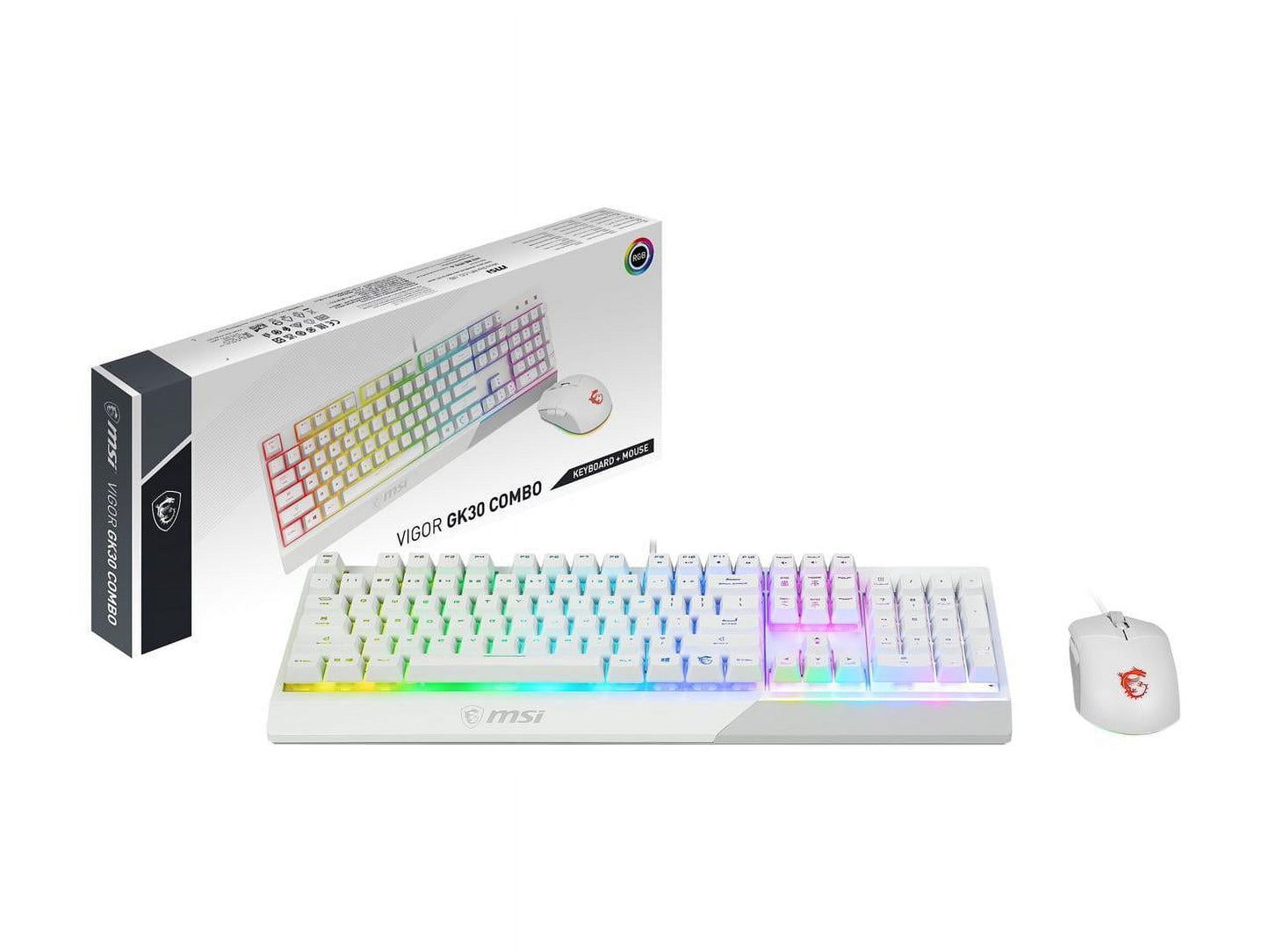 Vigor GK30 Combo White, 6-Zone RGB GK30 Gaming Keyboard & GM11 Gaming Mouse, Water Repellent & Splash-Proof, 5000 DPI
