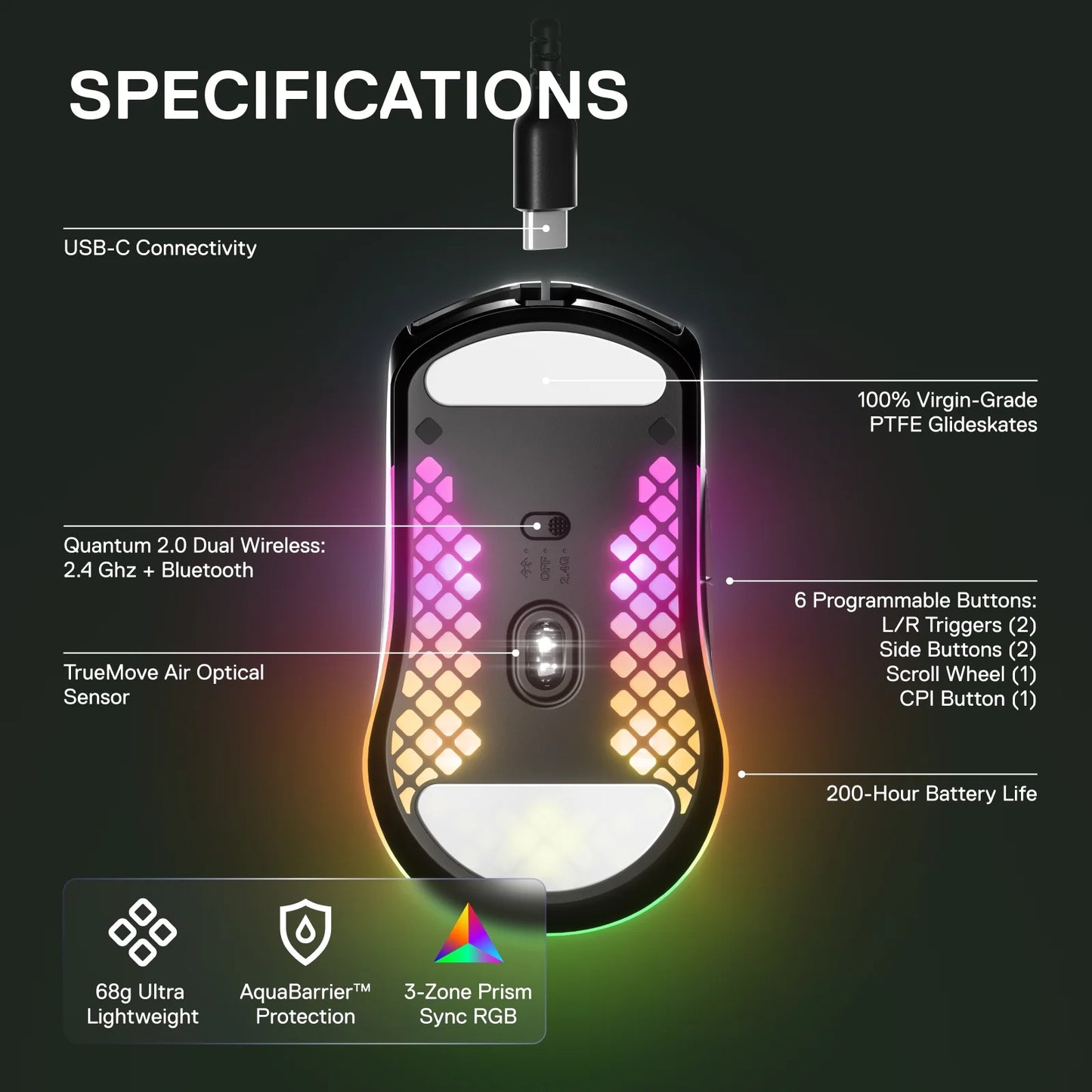 Aerox 3 Super Light Honeycomb Wireless RGB Optical Gaming Mouse - Onyx