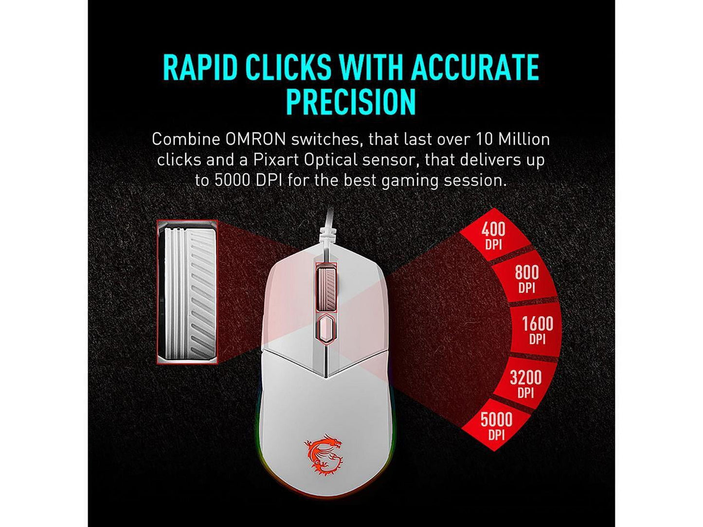 Vigor GK30 Combo White, 6-Zone RGB GK30 Gaming Keyboard & GM11 Gaming Mouse, Water Repellent & Splash-Proof, 5000 DPI