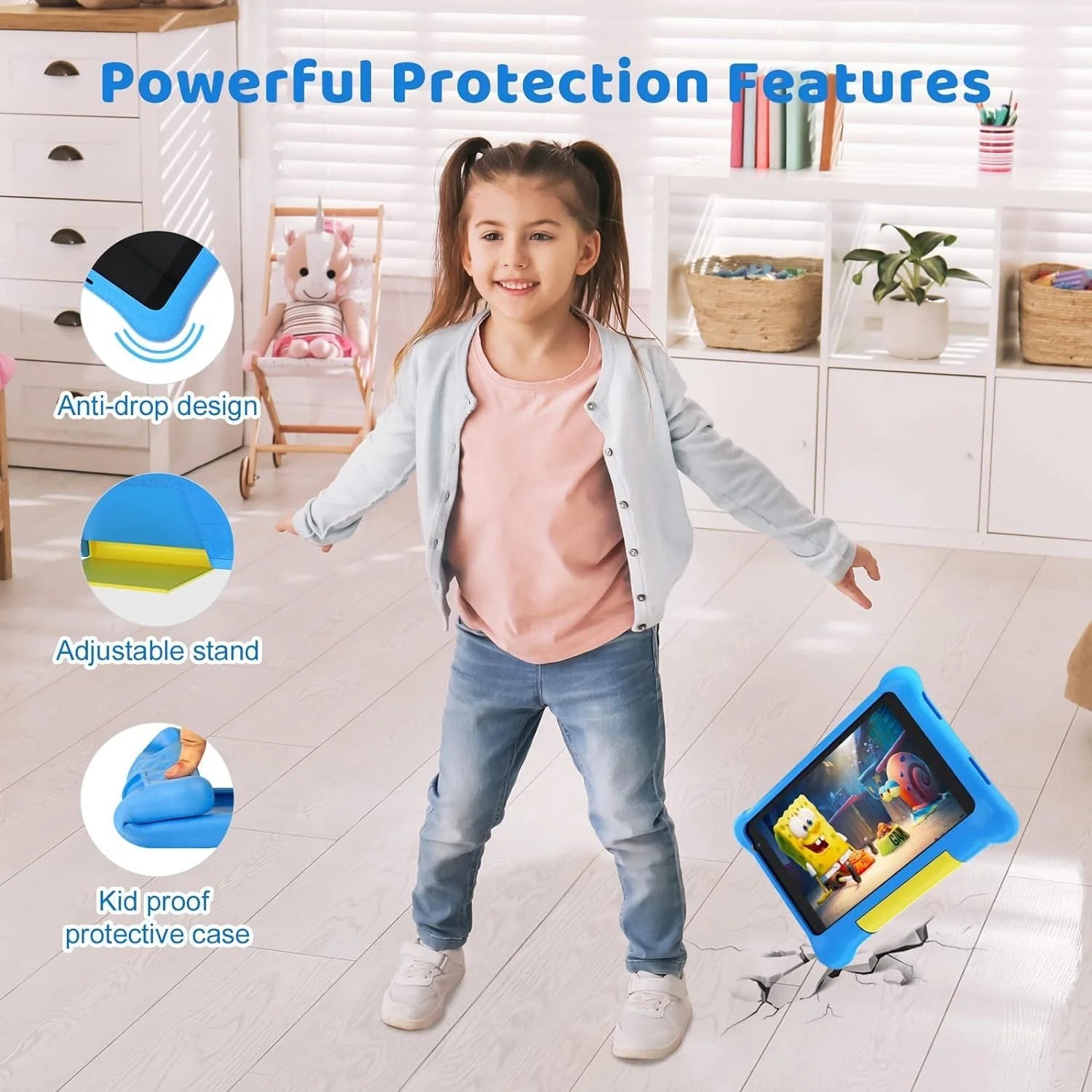 Kids Tablet 7 Inch, Android 13 Allwinner Go Quad Core, 5GB RAM + 32GB ROM, 128GB Expansion, HD Display, Wi-Fi, Children Tablet with Parent Control - Blue