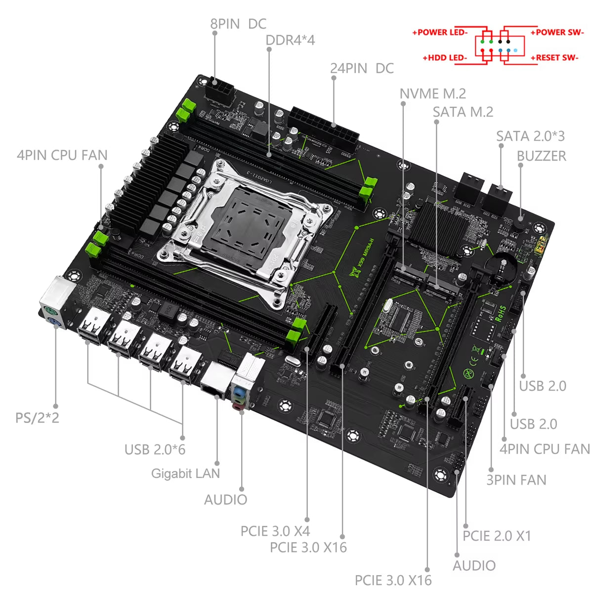 MR9A-H X99 LGA 2011-3 Motherboard Set Kit Xeon E5 2690 V4 CPU Processor with DDR4 16GB(2*8G) RAM 2133Mhz Memory Combo