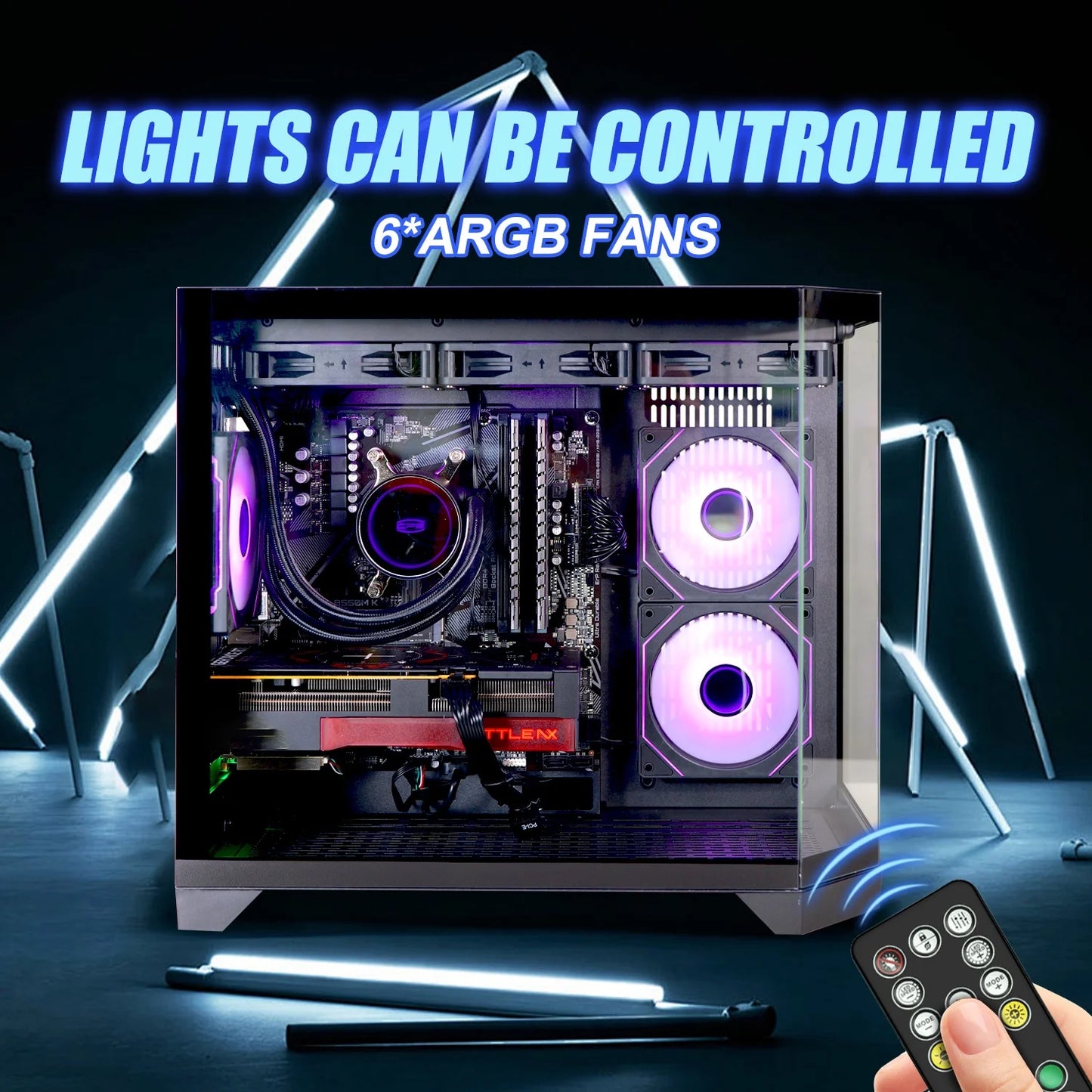 Gaming Desktop PC , Ryzen 7 7700,Radeon RX 9060XT 16GB ,32GB DDR5 1TB Nvme SSD, 650W PSU, Wi-Fi,Liquid Cooler,Argb Fans , Windows 11 ,Prebuilt Gaming Pc New Computer,Black