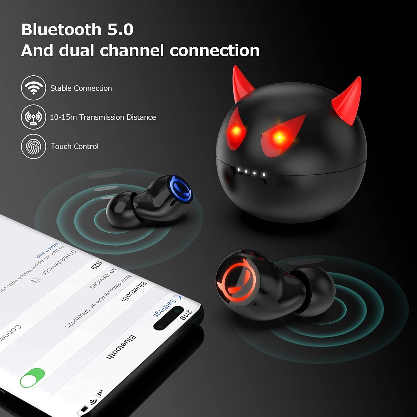 Ture Wireless Earbuds Gaming Bluetooth Earbud Touch Control In-Ear Headphones with Charging Case Noise Reduction 36H Playtime Kids Earphones,No Delay Sports Earbuds