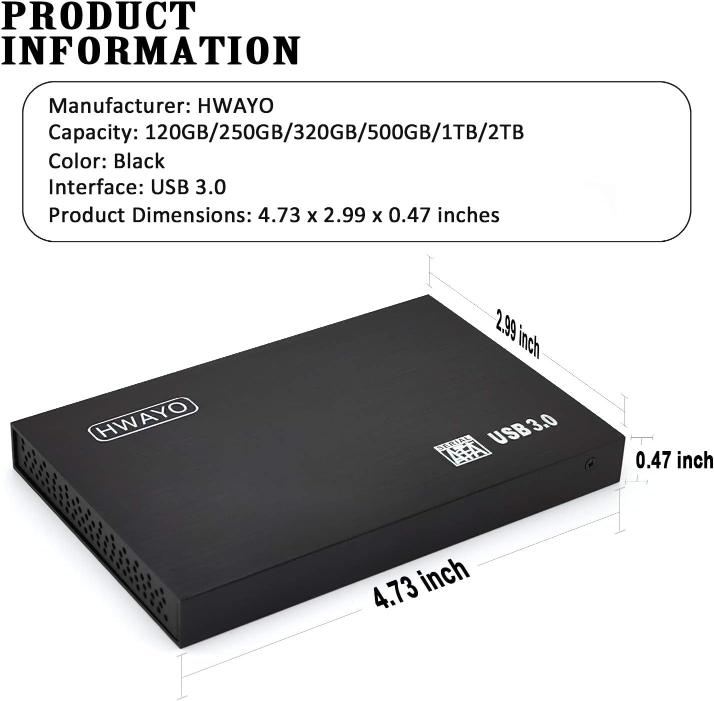 2.5'' 250GB Ultra Slim Portable External Hard Drive USB3.0 HDD Storage for PC, Laptop, Xbox One Consle (Black)
