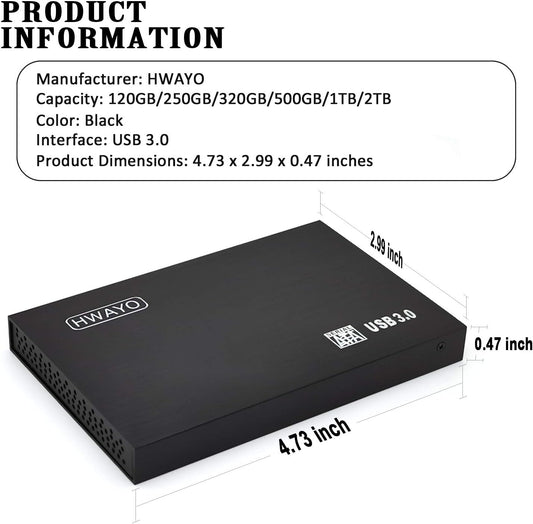 2.5'' 250GB Ultra Slim Portable External Hard Drive USB3.0 HDD Storage for PC, Laptop, Xbox One Consle (Black)