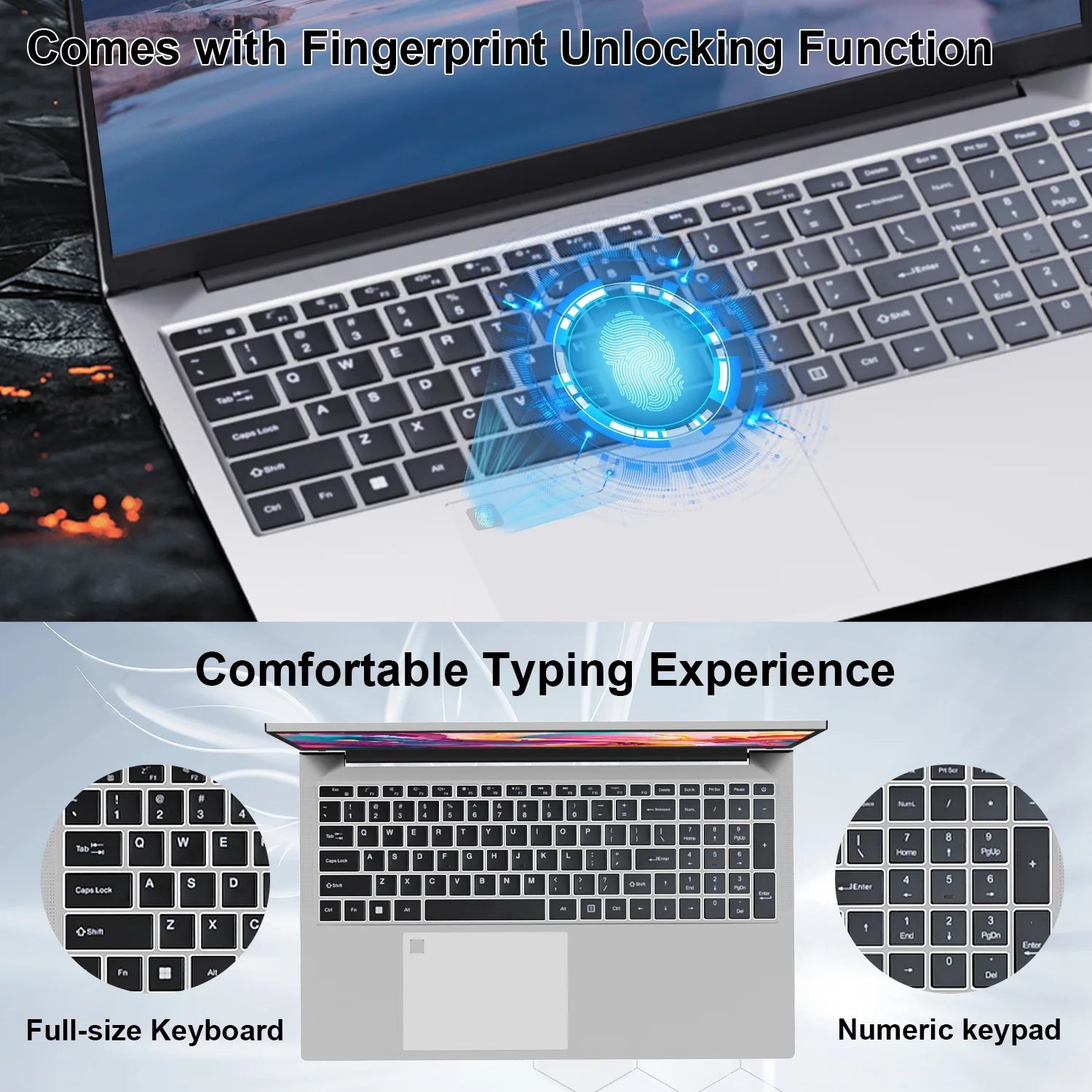 17.3" Windows 11 Pro Laptop 16GB RAM 512GB SSD with 4 Core Intel Celeron N5095, 1600X900 IPS Screen, Fingerprint, Backlit Keyboard