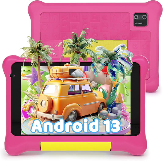 Kids Tablet 7 Inch, Android 13 Allwinner Go Quad Core, 5GB RAM + 32GB ROM, 128GB Expansion, HD Display, Wifi, Children Tablet with Parent Control - Pink