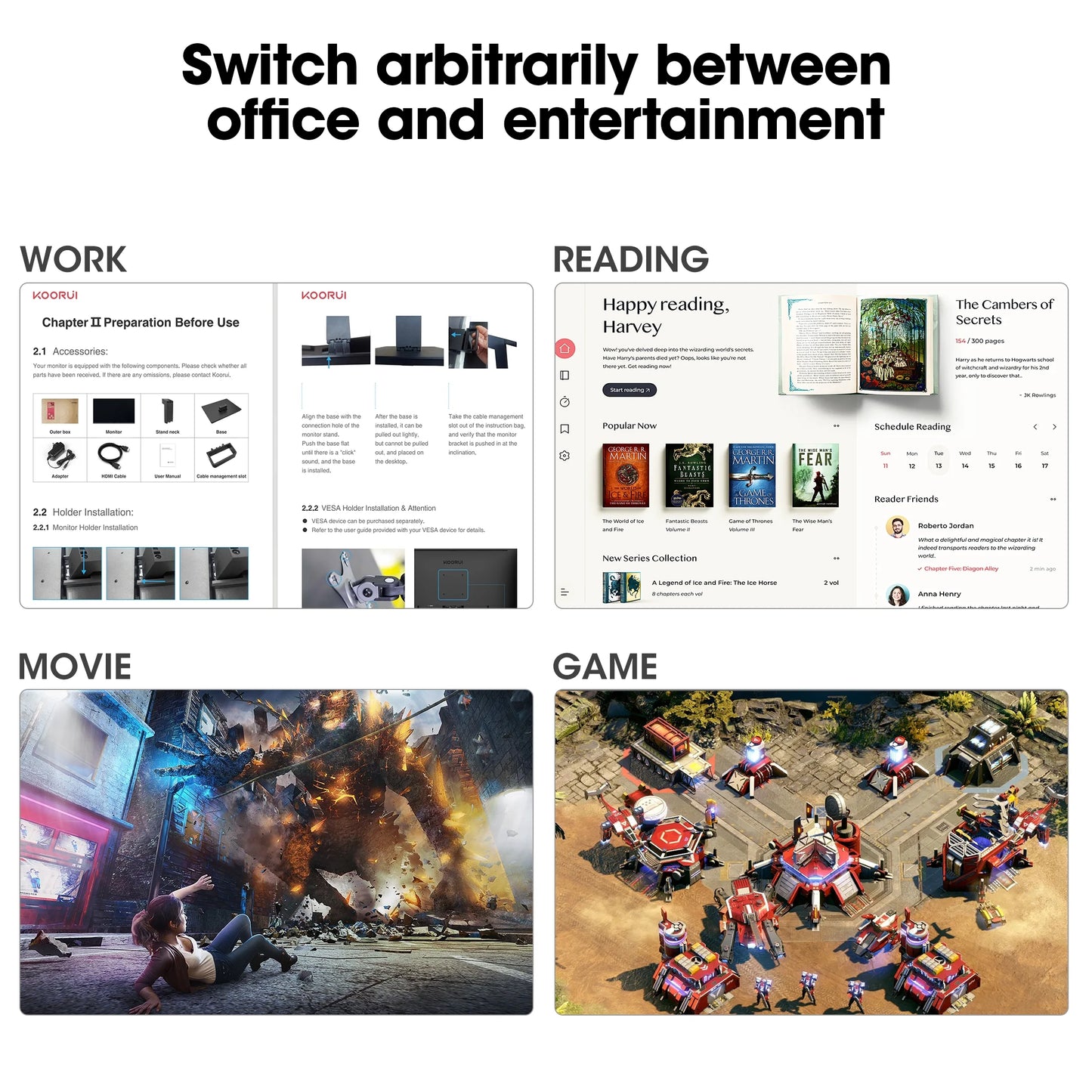 24'' FHD 1920×1080P Computer Monitor, 100Hz PC Monitor, HDMI&VGA VESA, E2412F