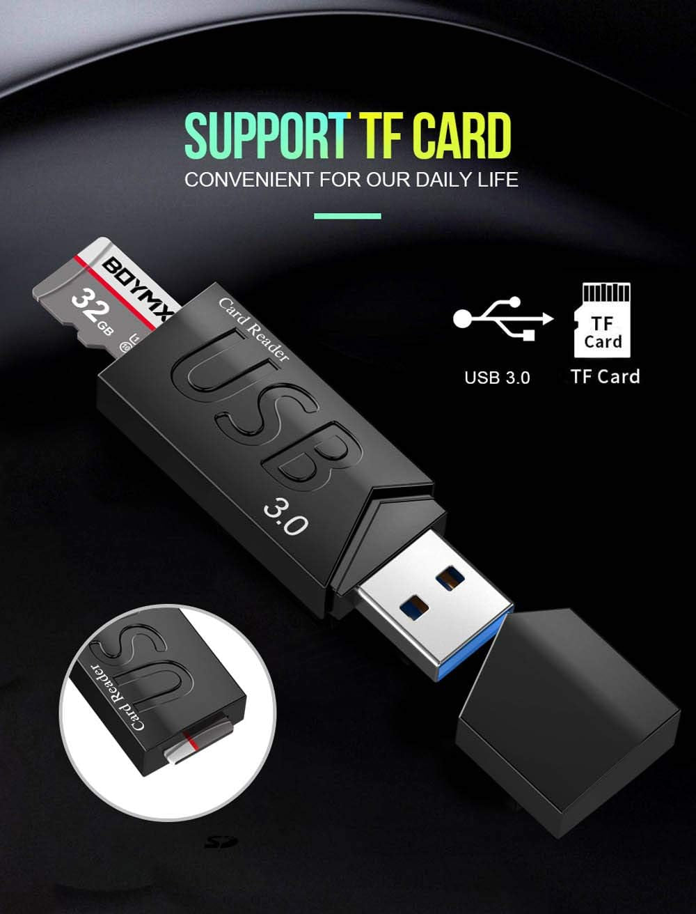 TF Memory Card 32GB with Adapter - High Speed UHS-I Class 10 with USB 3.0 Reader