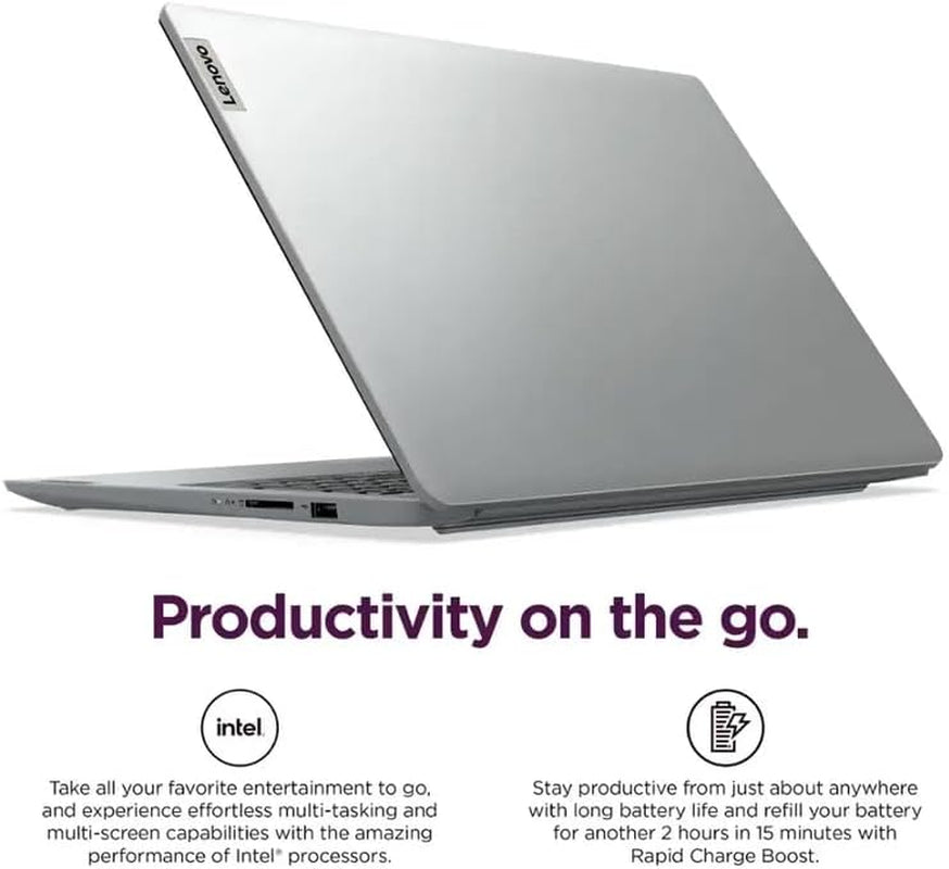 Ideapad 15.6" Laptop, Windows 11 with 1-Year Microsoft Office 365 Included, Intel Celeron Processor, PLUSERA Earphones (Gray, 12GB RAM | 640GB Storage)