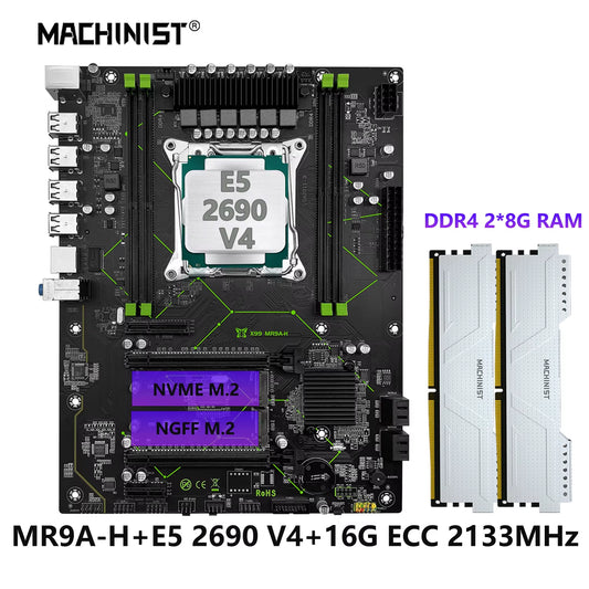 MR9A-H X99 LGA 2011-3 Motherboard Set Kit Xeon E5 2690 V4 CPU Processor with DDR4 16GB(2*8G) RAM 2133Mhz Memory Combo