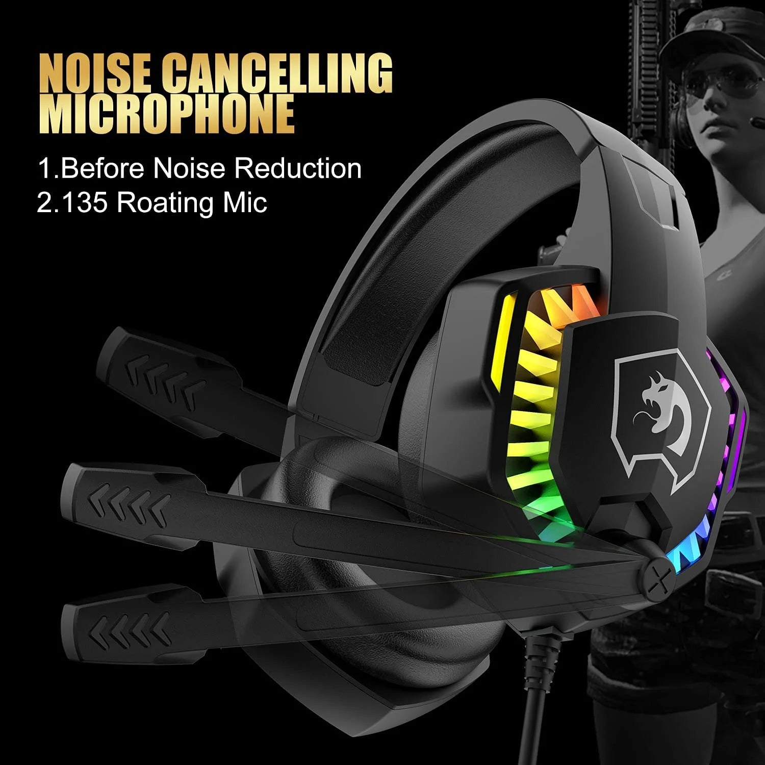 Wired Gaming Keyboard&Mouse Headset Combo,Rainbow over Ear Headphone with Mic,Mice Pad for Pc(Black)