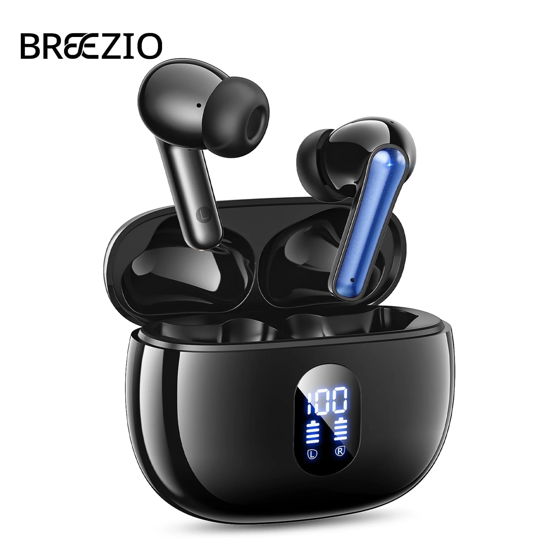 Wireless Earbuds, Bluetooth Ear Buds with Big Bass Stereo Sound, 65 Hours Playtime, Lightweight In-Ear Fit Earphones, IPX7, Hands-Free Calls with AI for Iphone, Android, Pad, Sports, Workout