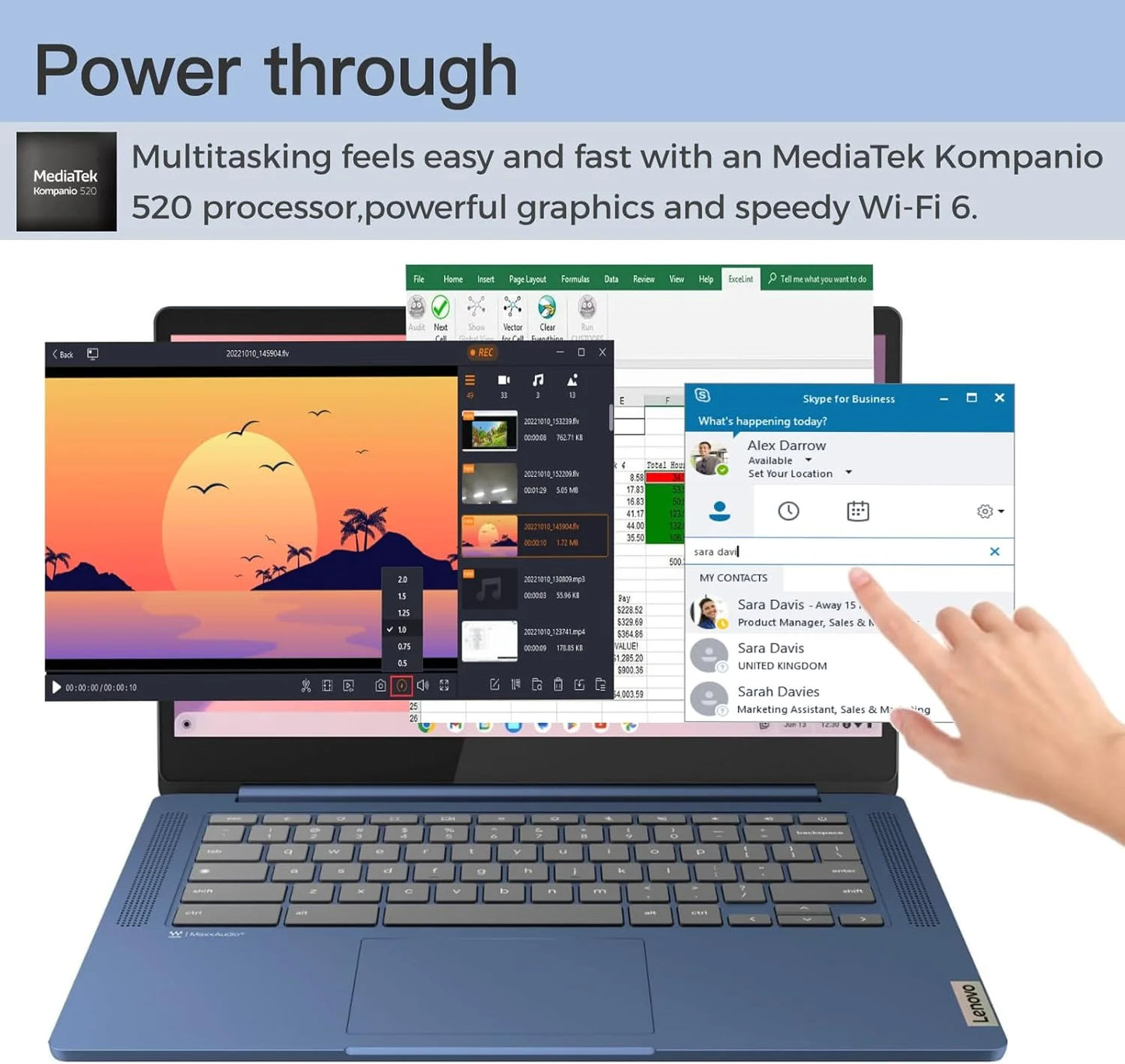 Slim 3 Chromebook Laptop for Business Student, 14'' FHD IPS Touchscreen, 8-Core Mediatek Kompanio 520 Processor, 4GB RAM, 64GB Emmc, Wi-Fi 6, Bluetooth, Chrome OS, Abyss Blue