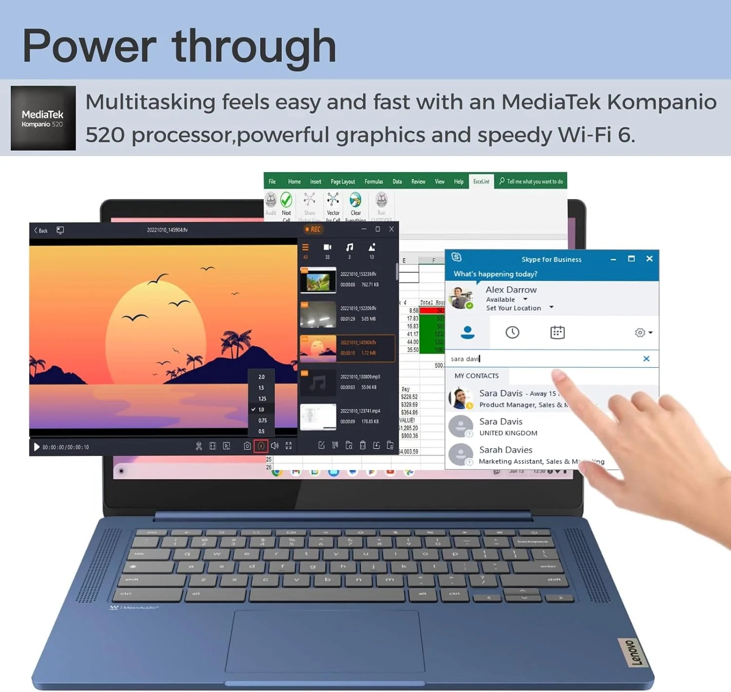 Slim 3 Chromebook Laptop for Business Student, 14'' FHD IPS Touchscreen, 8-Core Mediatek Kompanio 520 Processor, 4GB RAM, 64GB Emmc, Wi-Fi 6, Bluetooth, Chrome OS, Abyss Blue