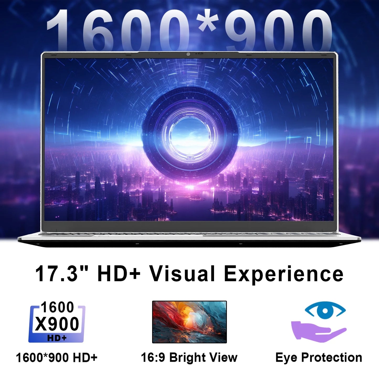 17.3" Windows 11 Pro Laptop 16GB RAM 512GB SSD with 4 Core Intel Celeron N5095, 1600X900 IPS Screen, Fingerprint, Backlit Keyboard