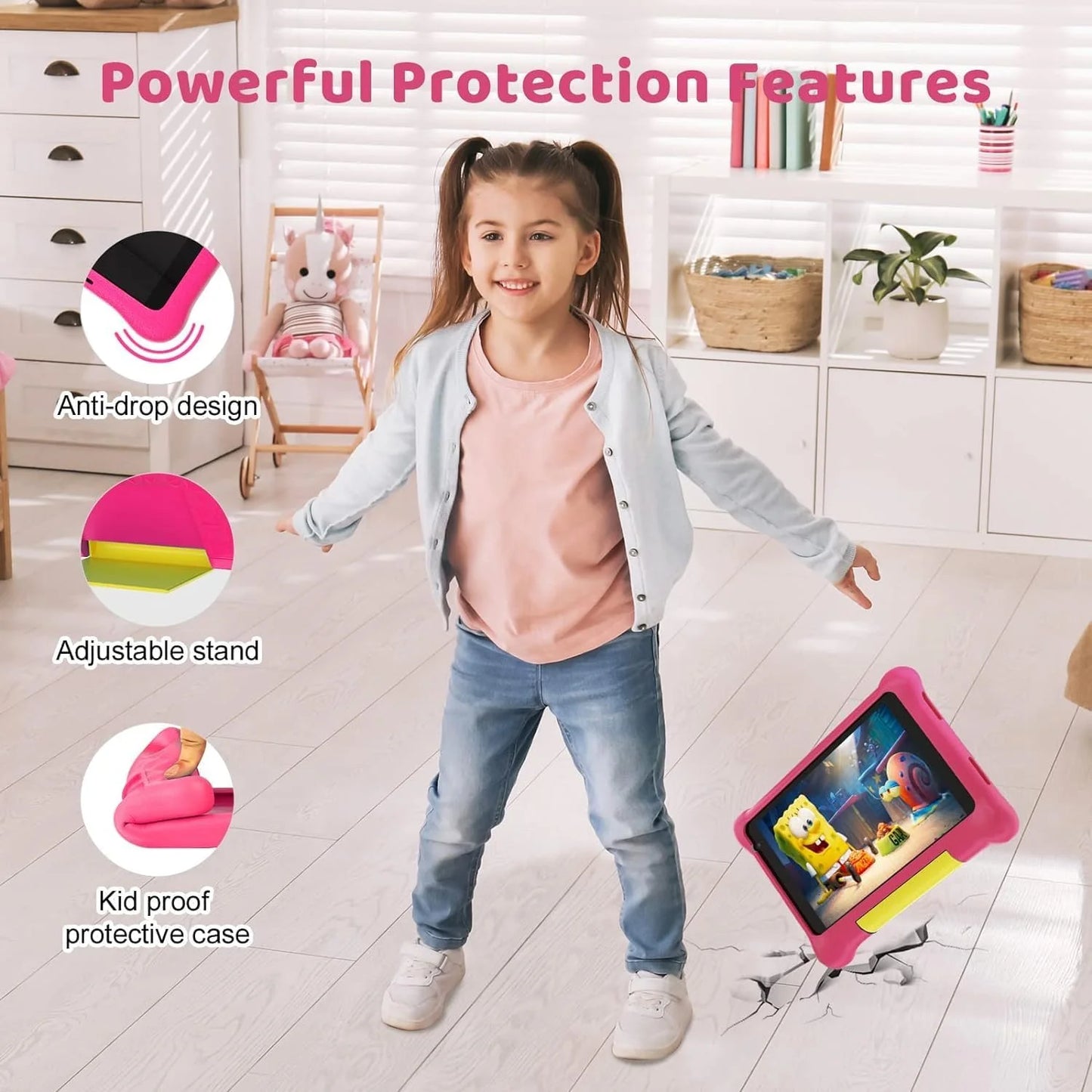 Kids Tablet 7 Inch, Android 13 Allwinner Go Quad Core, 5GB RAM + 32GB ROM, 128GB Expansion, HD Display, Wifi, Children Tablet with Parent Control - Pink