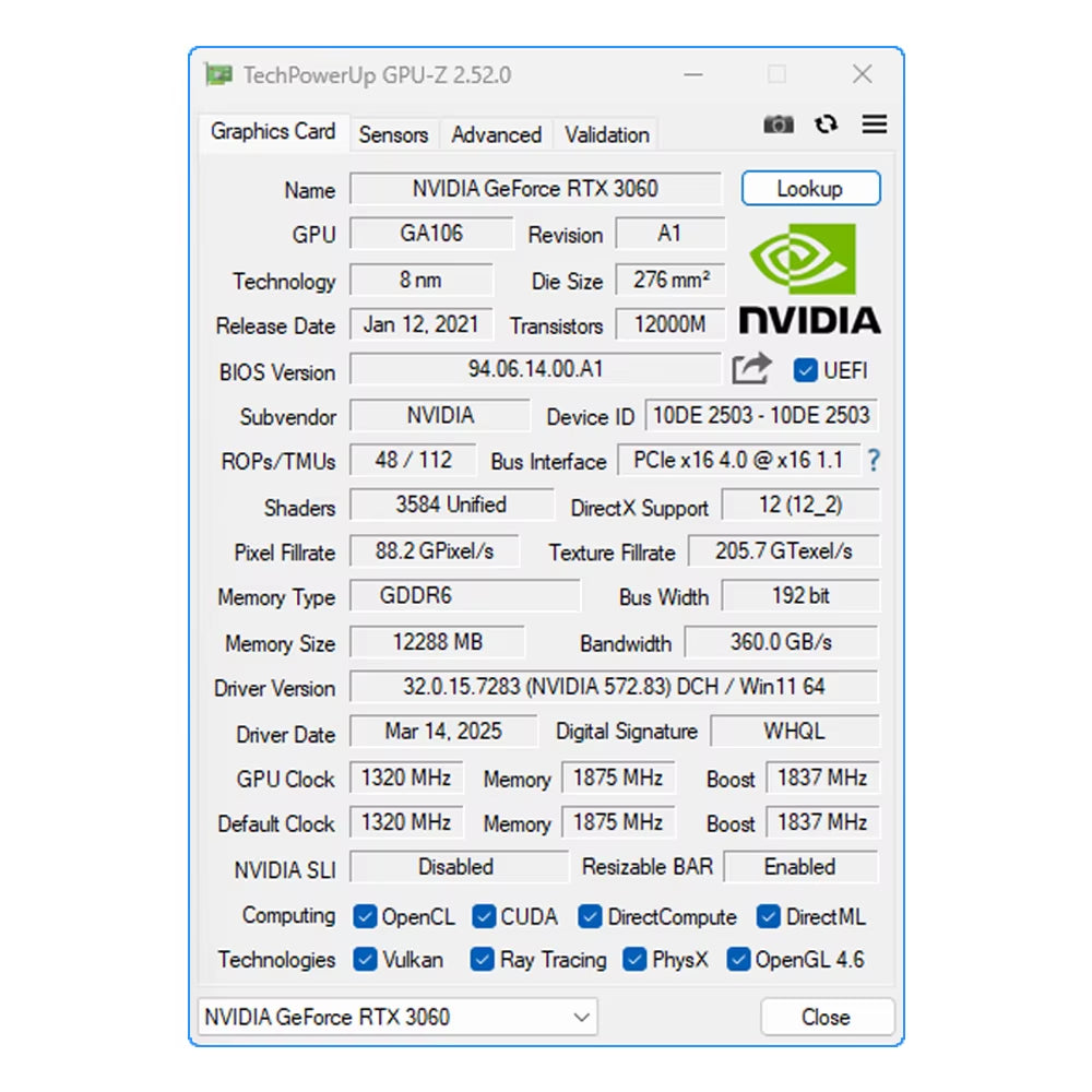 RTX 3060 12GB Graphics Card GDDR6 192Bit PCI Express 4.0 ×16 8Pin NVIDIA GPU Rtx 3060 Gaming Video Card Placa De Video