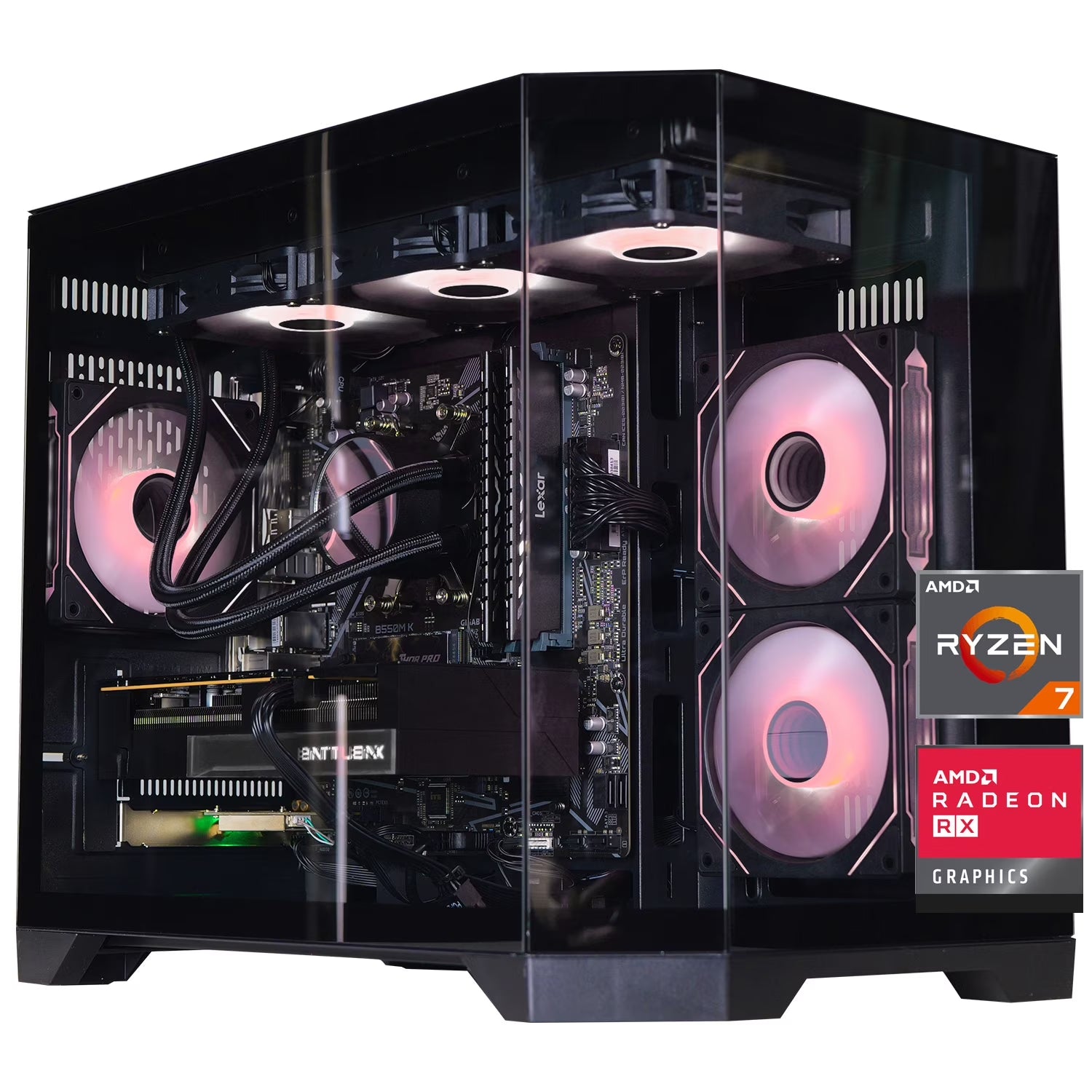 Gaming Desktop PC , Ryzen 7 7700,Radeon RX 9060XT 16GB ,32GB DDR5 1TB Nvme SSD, 650W PSU, Wi-Fi,Liquid Cooler,Argb Fans , Windows 11 ,Prebuilt Gaming Pc New Computer,Black