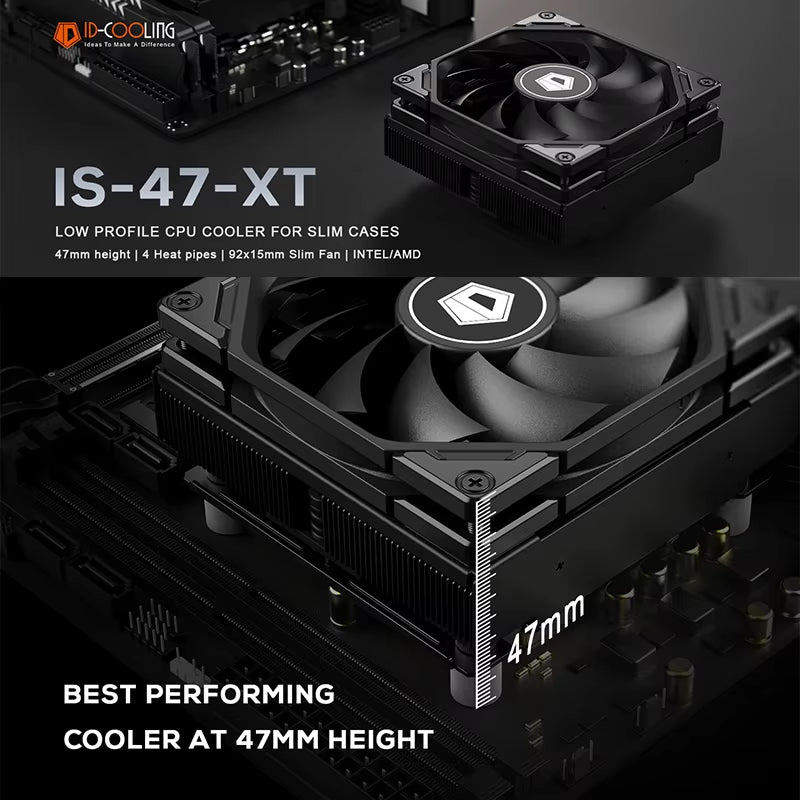 ID-COOLING IS-47 XT 4 Heatpipes CPU Processor Air Cooler 92Mm PWM Cooling Fan ITX Radiator for Intel LAG1700/1200/115X AM4/AM5