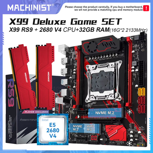 X99 Gaming Motherboard RS9 Optiona Kit LGA2011-3 Lntel Xeon E5 2680 V4 CPU and DDR4 32GB(2*16GB) M.2 NVME Quad Channel